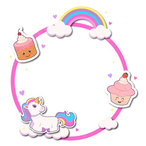 Sweet Desserts Clipart PNG Images, Cute Unicorn With Sweet Dessert And Cloud Round Frame ...