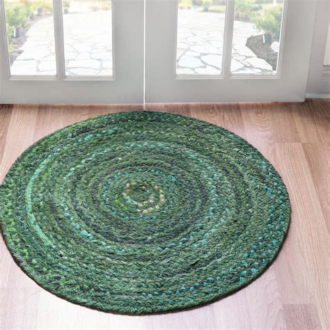 Green 100cm x 100cm Braided Chindi Round Rug | AU Rugs