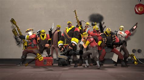 An SFM render of all my loadouts (i have an addiction to Australium gold) : r/tf2