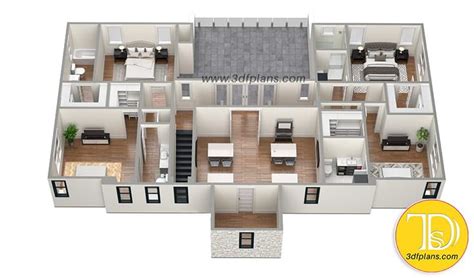 Villa 3D Floor Plan | Home design floor plans, Unique small house plans, Small house blueprints