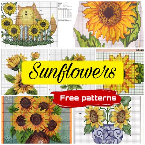 12 Free Cross Stitch Patterns with Sunflowers