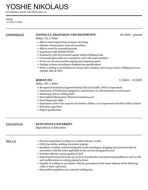 Fitter Resume Samples | Velvet Jobs