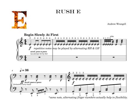 RUSH E Intermediate Piano Sheet Music With Note Names and Finger Numbers FREE Exercises - Etsy