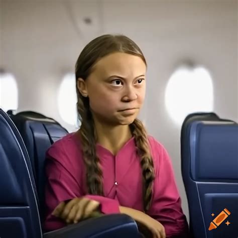 Greta thunberg in an airplane seat on Craiyon