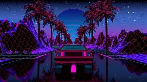 #1394617 Moon, Night, Minimalist, Minimalism, Scenery, Synthwave, Digital Art, Retrowave ...