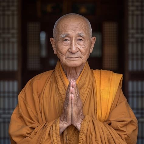 Premium Photo | A monk with his hands in front of a door