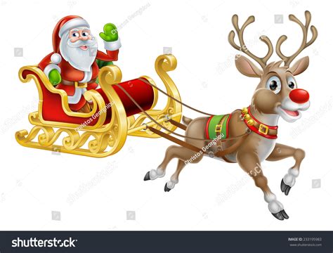 An Illustration Of Santa Claus Riding In His Christmas Sleigh Or Sled ...