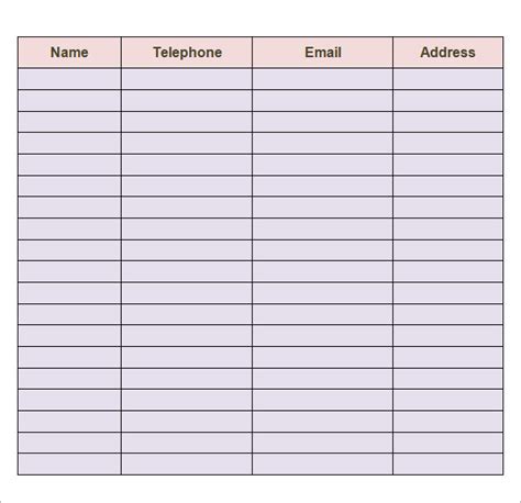 Contact List Template | Free Word Templates