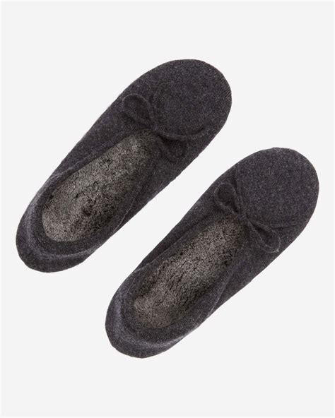 Fur Lined Cashmere Slippers Dark Charcoal + Charcoal Grey Tipped Fur ...