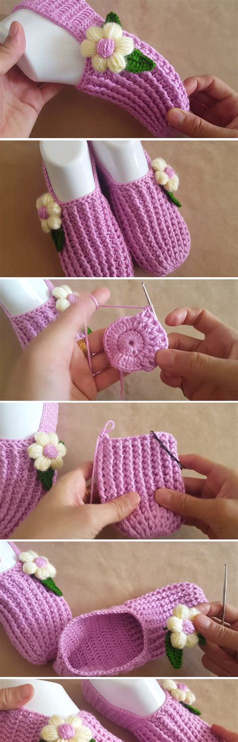 Crochet Tutorial – Beautiful Slippers with a Flower – Design Peak