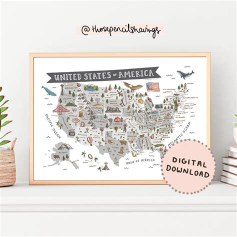 Map of United States of America Illustrated USA Landmarks Print America ...