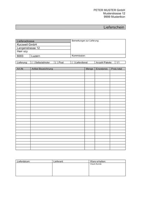 Lieferschein Vorlagen für Word & Excel kostenlos herunterladen