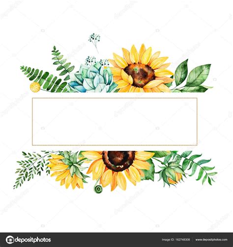 Image result for yellow watercolor flowers border | Girasol en acuarela ...