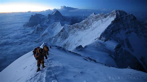 Climbers on the balcony of Mt Everest at first light - Elia Saikaly ...