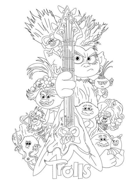 Trolls World Tour Characters Coloring Page - Free Printable Coloring ...