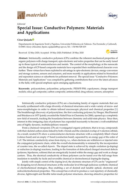 (PDF) Special Issue: Conductive Polymers: Materials and Applications