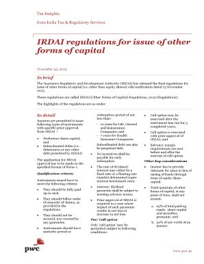 Fillable Online IRDAI regulations for issue of other forms of capital - PwC Fax Email Print ...