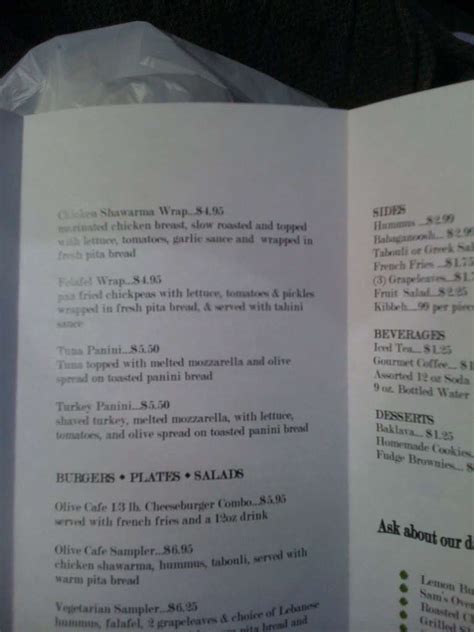 Olive Cafe Menu, Menu for Olive Cafe, Galleria, Houston - Urbanspoon/Zomato