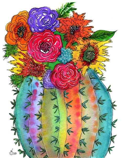 Watercolor Cactus Flowers | Abstract drawings, Watercolor cactus, Art