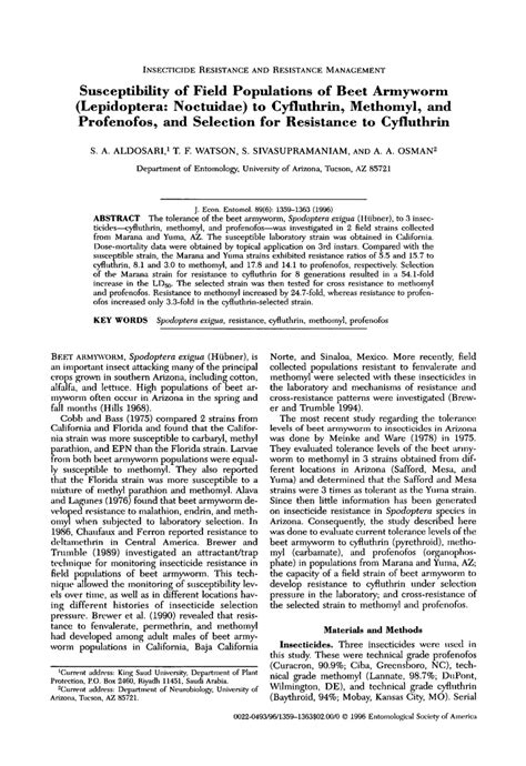 (PDF) Susceptibility of Field Populations of Beet Armyworm (Lepidoptera: Noctuidae) to ...