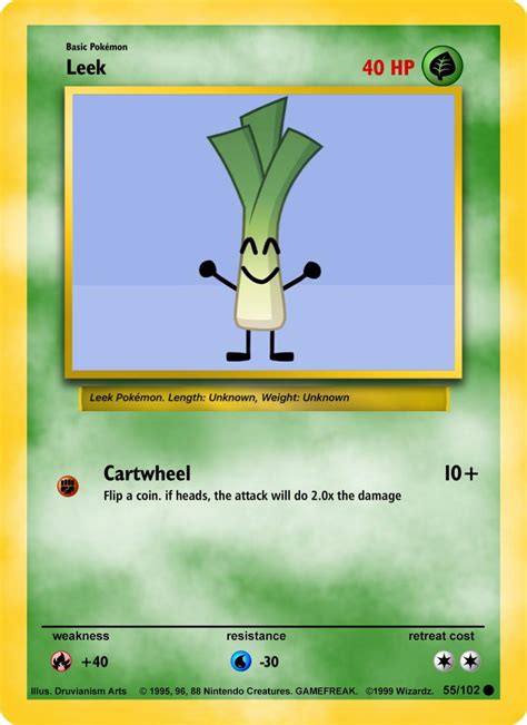 Making BFB/TPOT characters into Pokémon Cards until there’s none left: Day 51 - Leek : r ...