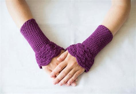 Fingerless Purple/ Crochet Mittens Gloves/ Handmade Crochet Arm Warmers ...