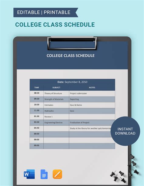 FREE Class Schedule Templates - Download in Word, Google Docs, Excel, PDF, Google Sheets ...