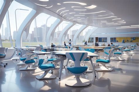 Premium AI Image | Ergonomic Classroom Furniture Supporting Health and Learning in Futuristic Spaces