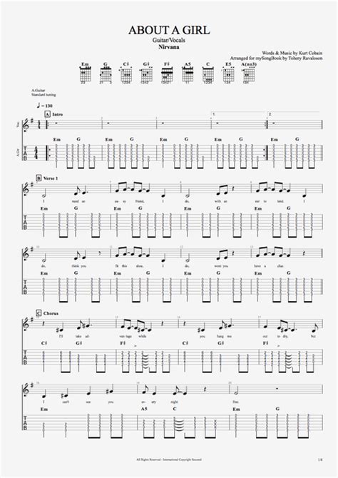 About a Girl by Nirvana - Guitar & Vocals Guitar Pro Tab | mySongBook.com