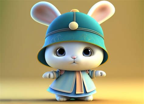 Premium Photo | 3d cute baby white bunny holding a cap and wearing a ...
