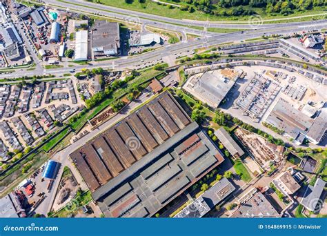 Aerial Top View of Plants and Warehouses at Urban Industrial Zone Stock Image - Image of drone ...