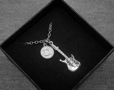 Silver Guitar Necklace Music Lovers Gift Initial Charm | Etsy