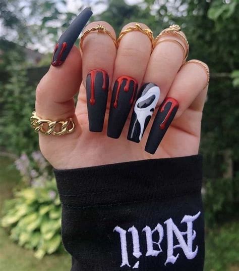 Halloween Black and Red Nails Design Scream Nails Press on Nails Fake ...