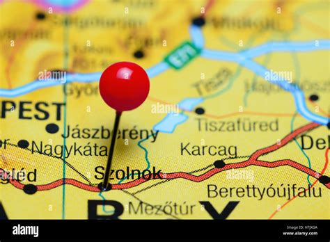 Szolnok pinned on a map of Hungary Stock Photo - Alamy