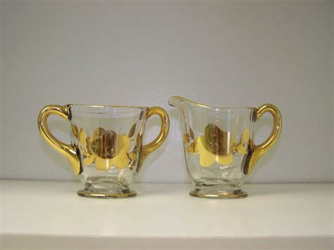 Cream Sugar Set Gold Trimmed Glass Sugar Creamer Set – Haute Juice