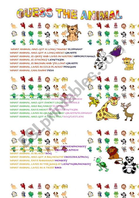 GUESS THE ANIMALS - ESL worksheet by MORALITOSE