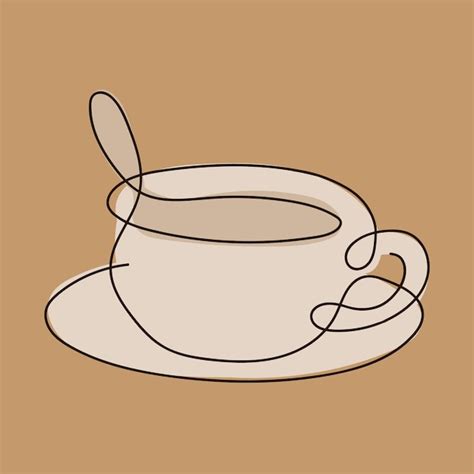 Premium Vector | Color one line drawing of a cup of coffee on a saucer ...