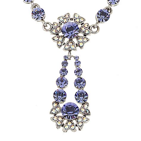 Swarovski Crystal Blue Crystal Flower Pendant Drop Necklace and Earrings Set, Blue Swarovski ...