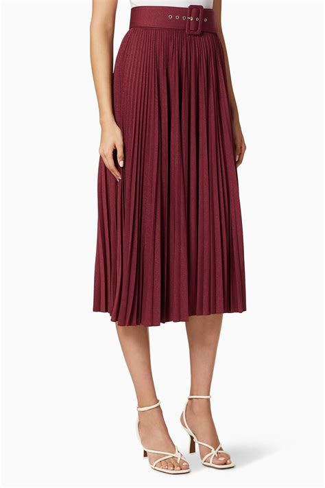 Shop Marella Burgundy Madras Lurex Pleated Skirt for Women | Ounass UAE