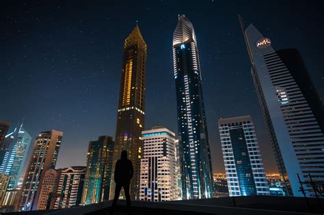 wallpaper silhouette, skyscrapers, night city, night, architecture ...