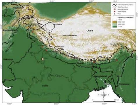 1. Map of northern India showing the important mountain ranges ...