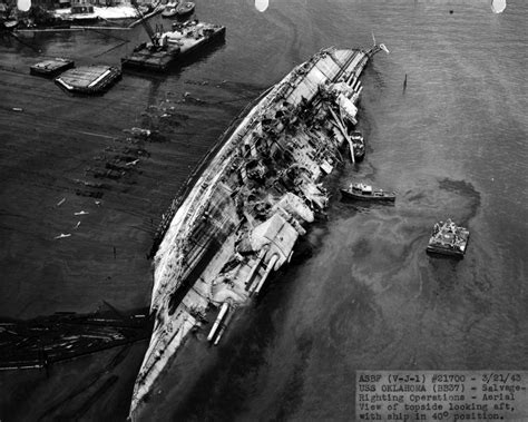 CV-16 - “Salvage operations, USS Oklahoma (BB-37), sunk...