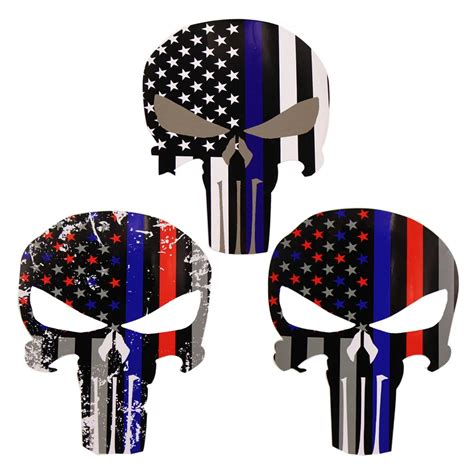 4pcs Punisher Skull Police Thin Blue Line American Flag Decal Sticker ...