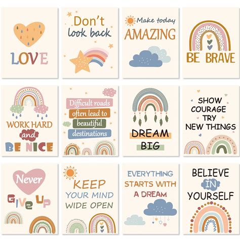 Buy 12 Boho Rainbow Inspirational Quotes Wall Art Prints Rainbow ...