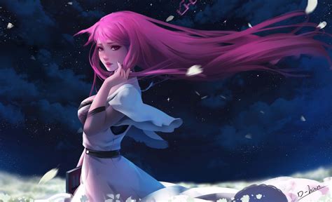 Wallpaper : d han, long hair, Kamishiro Rize, Tokyo Ghoul, bra, purple hair, purple eyes, clouds ...