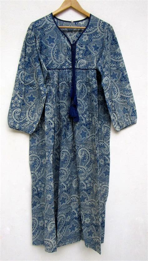 Blue Star Celestial Printed Cotton Boho Long Maxi Dress V | Etsy