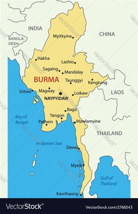 Burma - map Royalty Free Vector Image - VectorStock