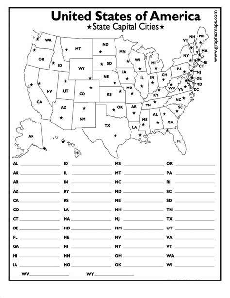 List Of 50 Us States Printable : States And Capitals Map Test Printable 73D