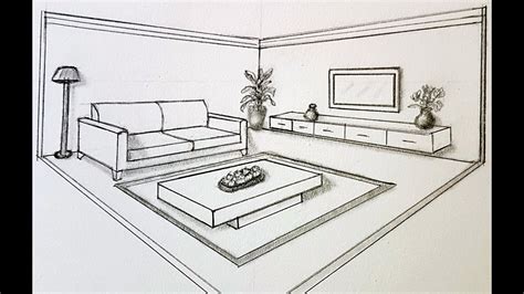 How to draw a living room in two point perspective - YouTube