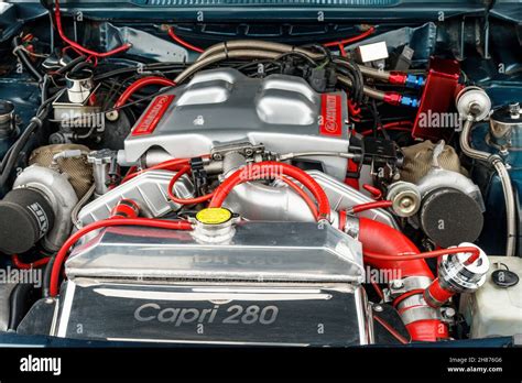 Ford Capri engine. Burnley Classic Vehicle Show 2021 Stock Photo - Alamy